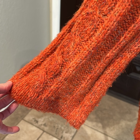 Wool Blend Orange Harvest 3 Button Cable Sweater - Picture 2 of 12